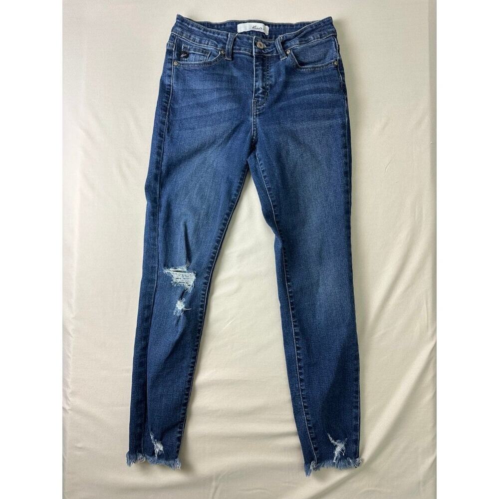 Kancan Mid Rise Skinny Dark Wash Jeans Size 27 Distressed Size 7
